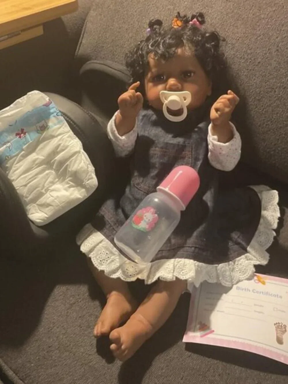 22 Inch Realistic Black Reborn Baby Girl Doll Open Brown Eyes Curly Hair